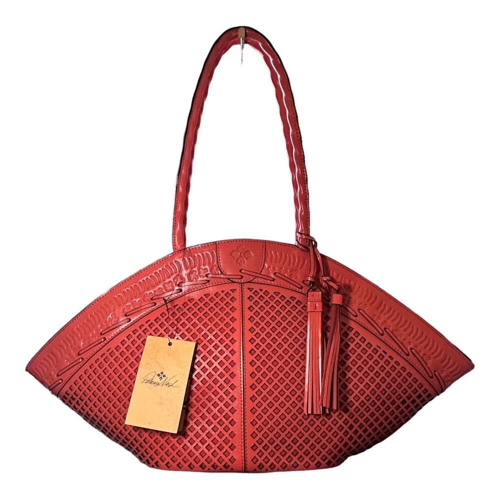 Patricia Nash Perforated Coral Leather Trope Dome Tote